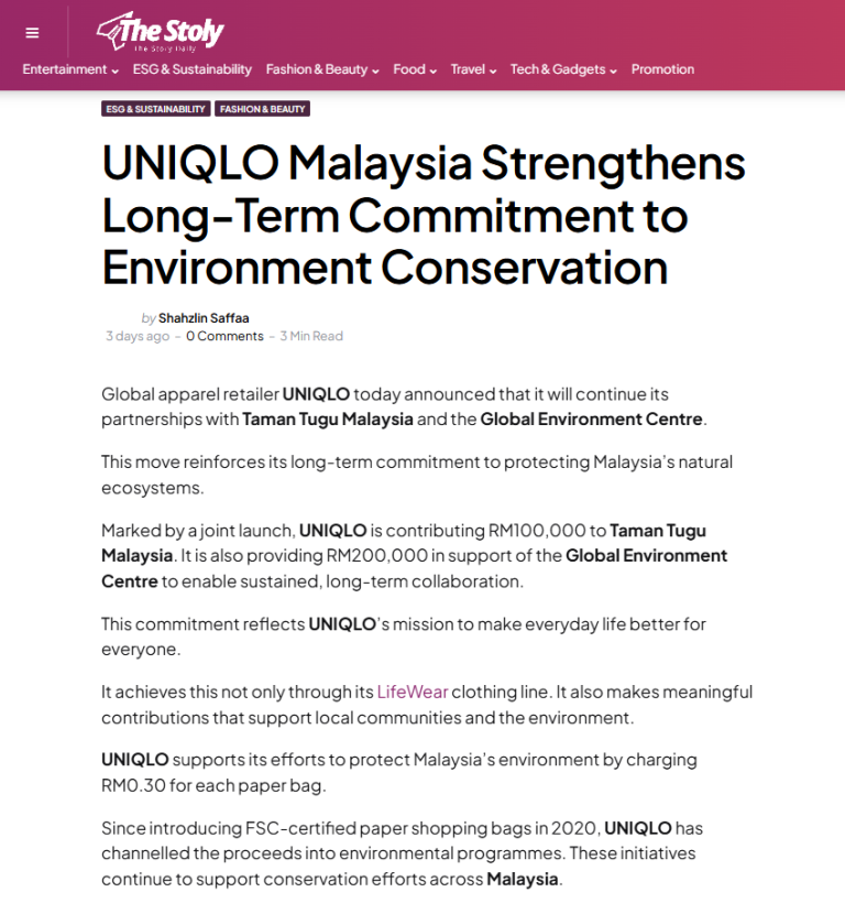 UNIQLO Malaysia strengthens long-term commitment to environment conservation